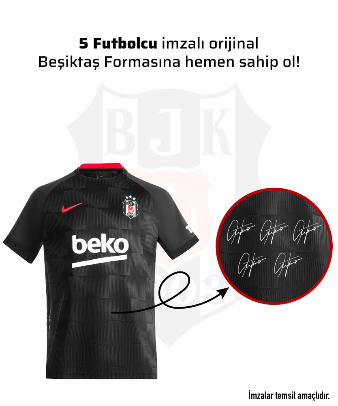 5 Futbolcu İmzalı Beşiktaş Forması 26-27 Sezon
