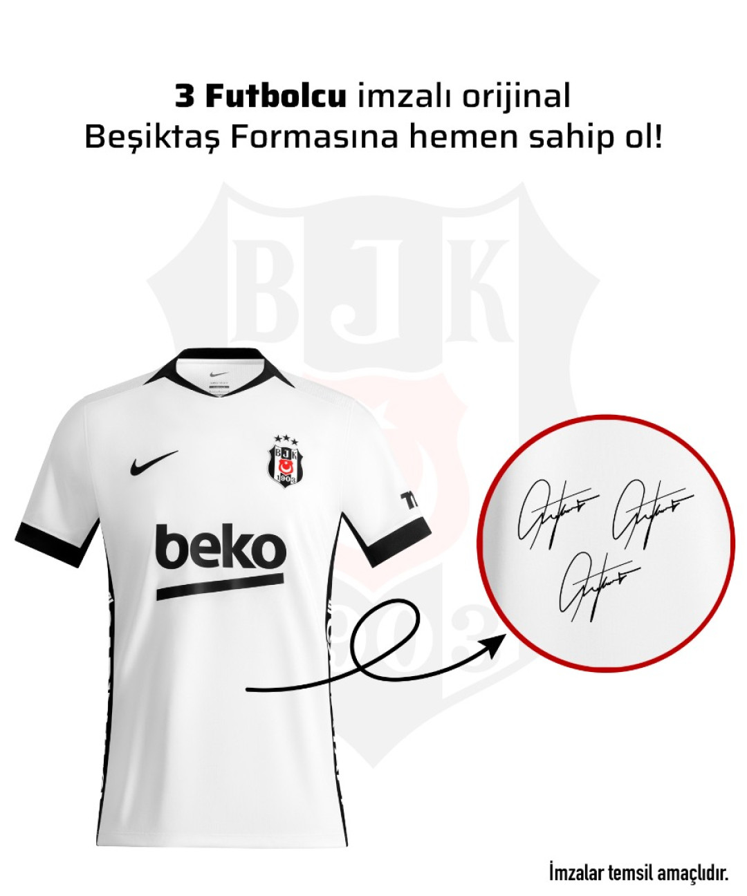 3 Futbolcu İmzalı Beşiktaş Forması 26-27 Sezon