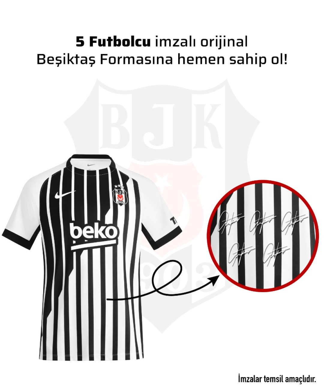 5 Futbolcu İmzalı Beşiktaş Forması 26-27 Sezon
