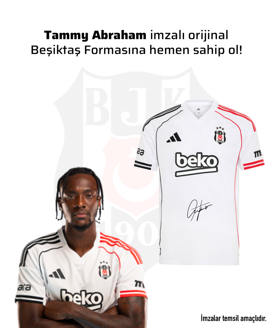 Tammy Abraham Islak İmzalı Forması 25-26 Tammy Abraham Islak İmzalı Forması 25-26