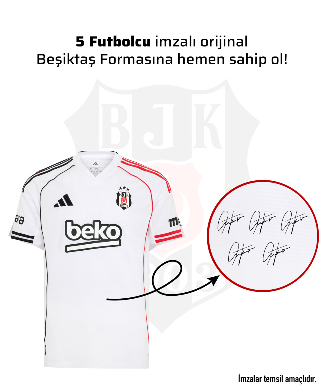 5 Futbolcu İmzalı Beşiktaş Forması 25-26 Sezon 5 Futbolcu İmzalı Beşiktaş Forması 25-26 Sezon