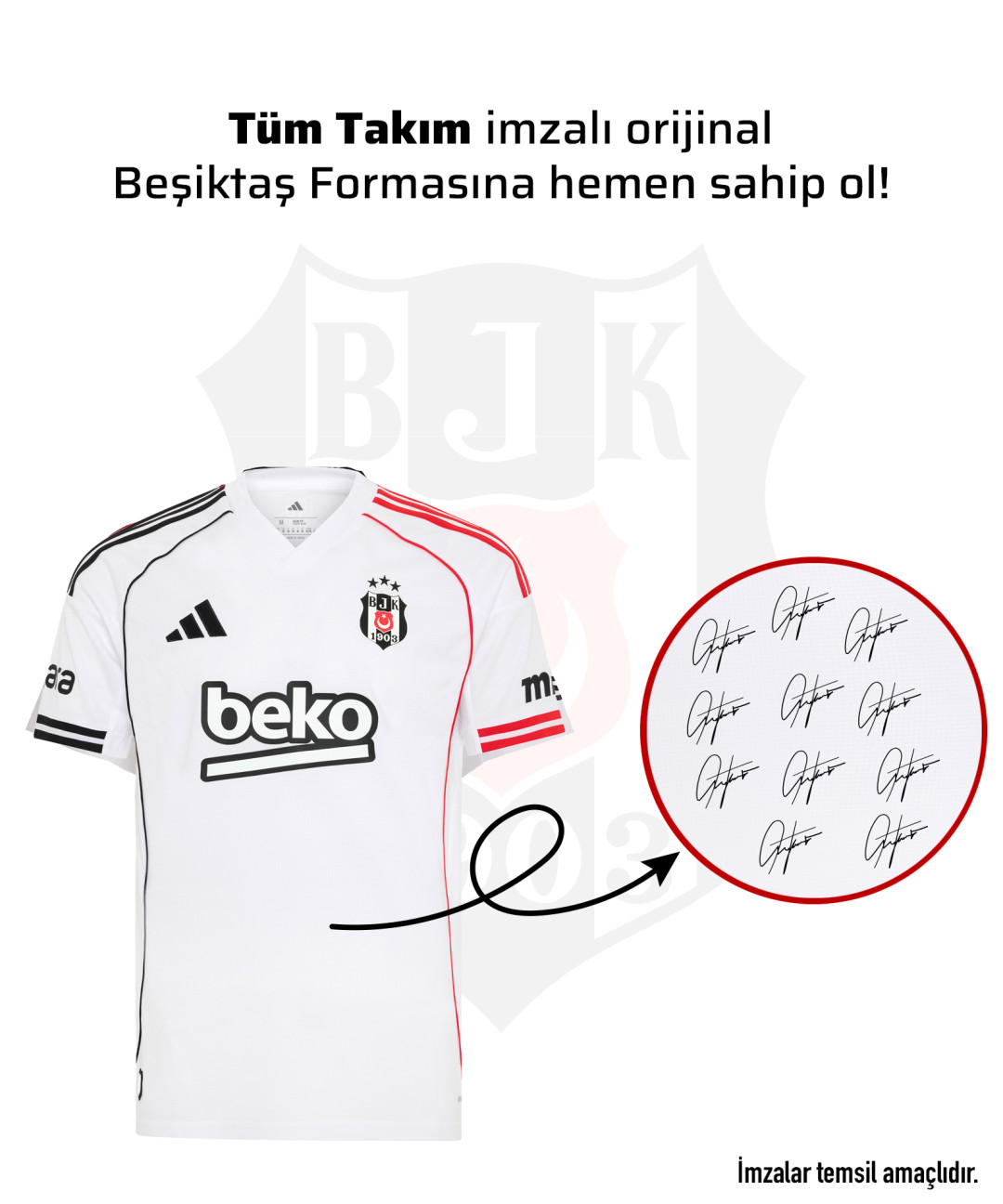 Tüm Takım (11 Futbolcu) İmzalı Beşiktaş Forması 25-26 Sezon Tüm Takım (11 Futbolcu) İmzalı Beşiktaş Forması 25-26 Sezon