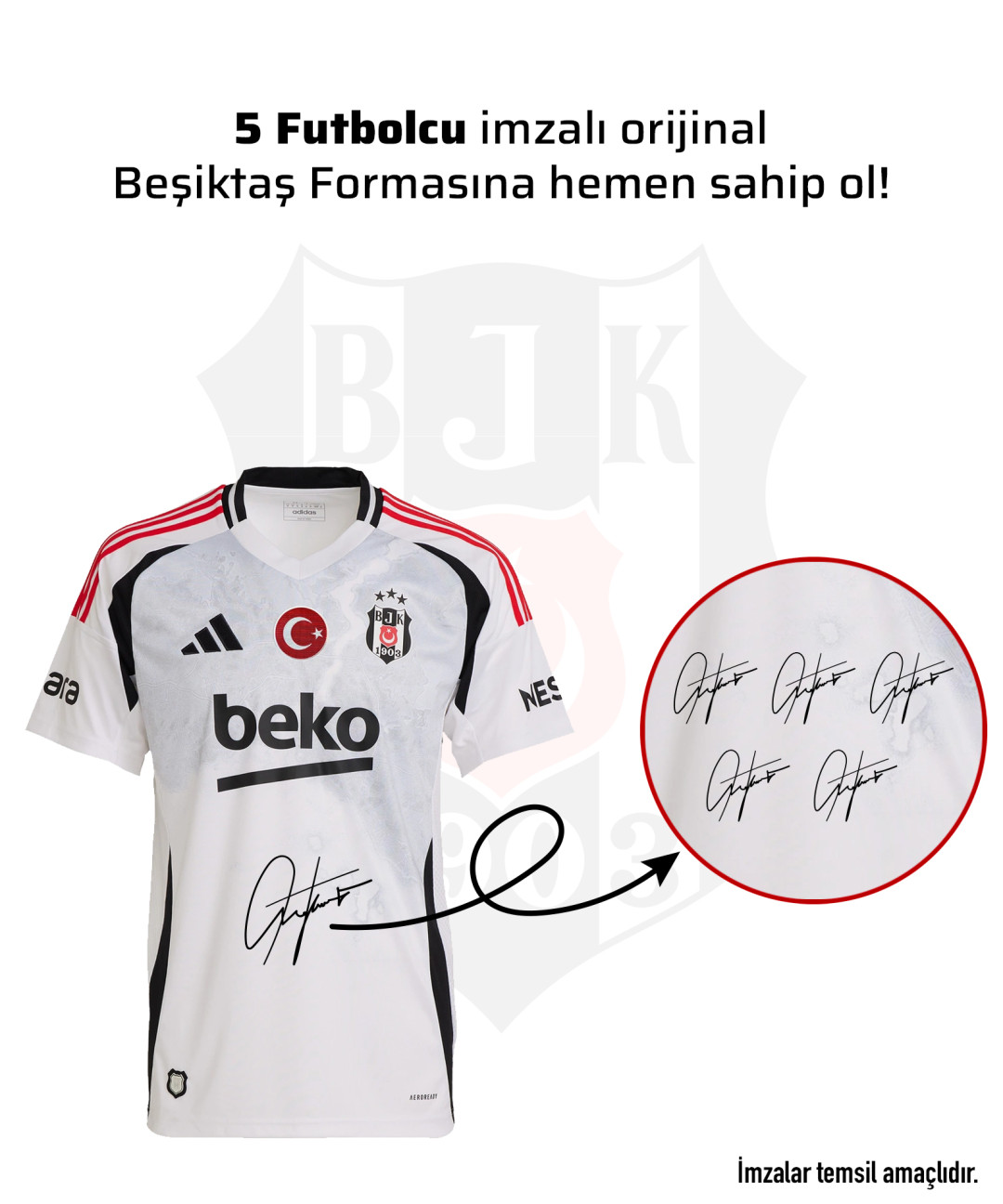 5 Futbolcu İmzalı Beşiktaş Forması